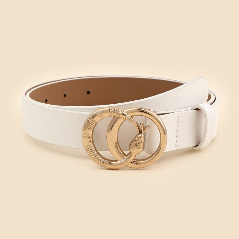 Snake Double Circle Buckle Belt, Elegant Fashion and High-end Dress, Jeans Decorative Belt.