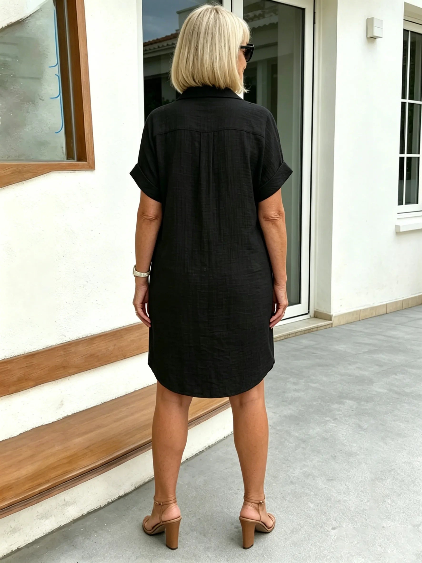 Solid Color Shirt Dress Simple, Made of Breathable, Featuring a Lapel Collar and Orderly Button Arrangement That Adds a Vintage Charm