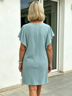 Women's Clothing Contrasting Color Twist Strip Lotus Leaf Sleeve Medium and Long Dress
