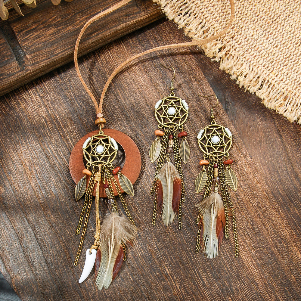 3pcs Boho Ethnic Long Sundry Colors Tassel Pendant Necklaces For Women Retro Rhinestone Drip Oil Alloy Necklace