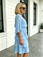Fashion Solid Color Round Neck Cake Skirt Splicing Dress Women's Clothing