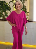 2Pcs Gray Double Layer Tunic Pantsuit
