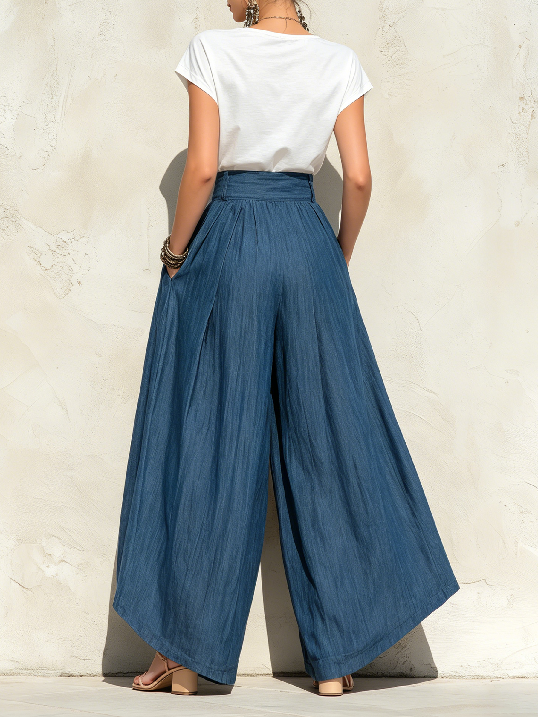 High-Waist Tencel Denim Wide-Leg Palazzo Pants