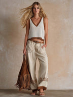 Retro Western Versatile Beige Cropped Jeans Pants