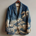 Men's Japanese Sea Waves Gradient Washed Casual Blazer