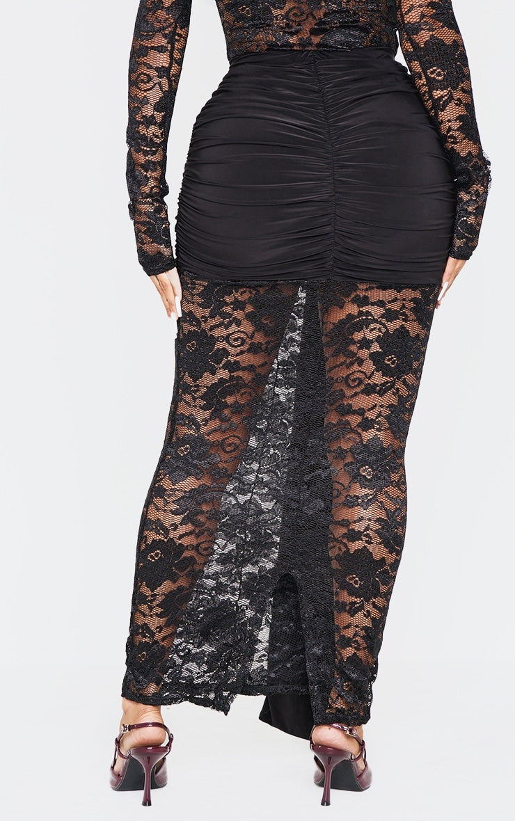 Shape Black Drape Detail Lace Skirt