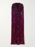 V-Neck Sequin Solid Color Maxi Dress