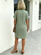Solid Color Shirt Dress Simple, Made of Breathable, Featuring a Lapel Collar and Orderly Button Arrangement That Adds a Vintage Charm