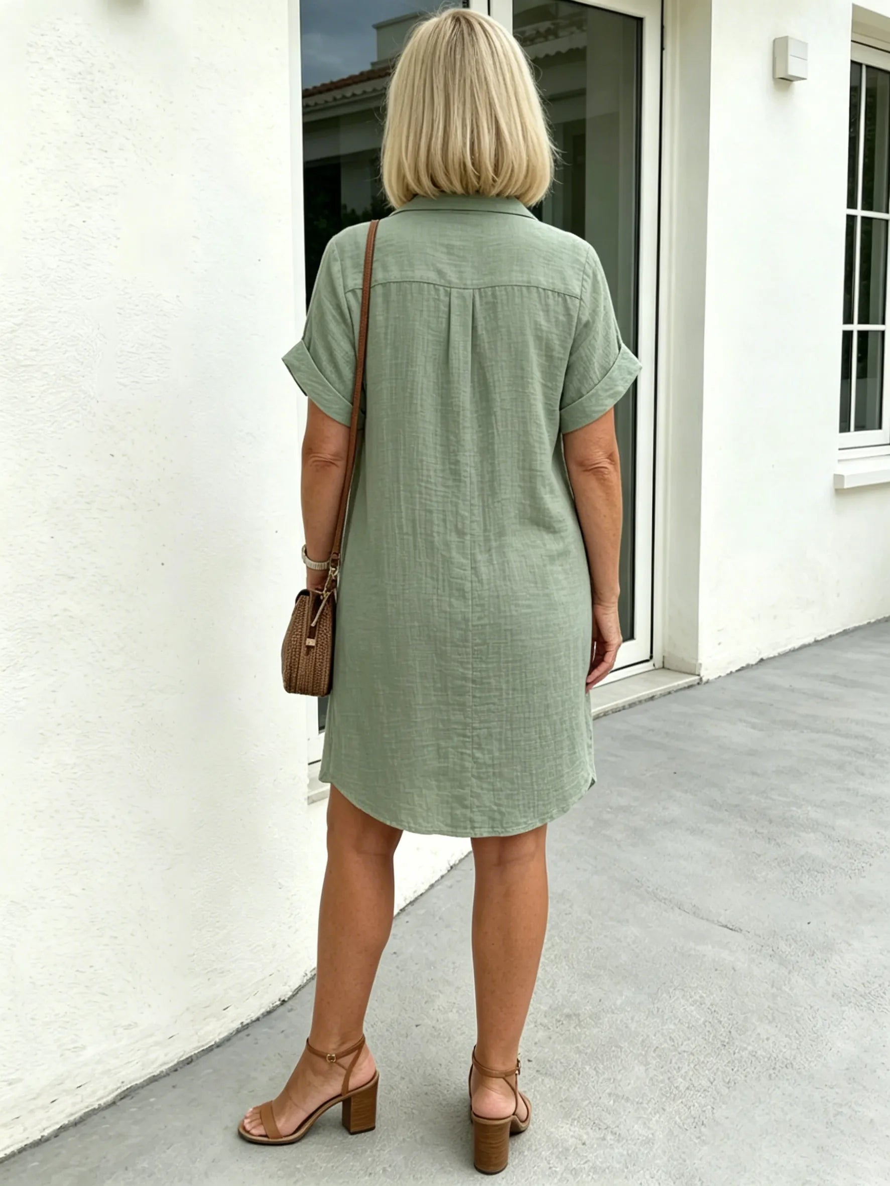 Solid Color Shirt Dress Simple, Made of Breathable, Featuring a Lapel Collar and Orderly Button Arrangement That Adds a Vintage Charm