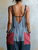Bohemian Patchwork Harem Jumpsuit | Retro Star-Stripe Overalls