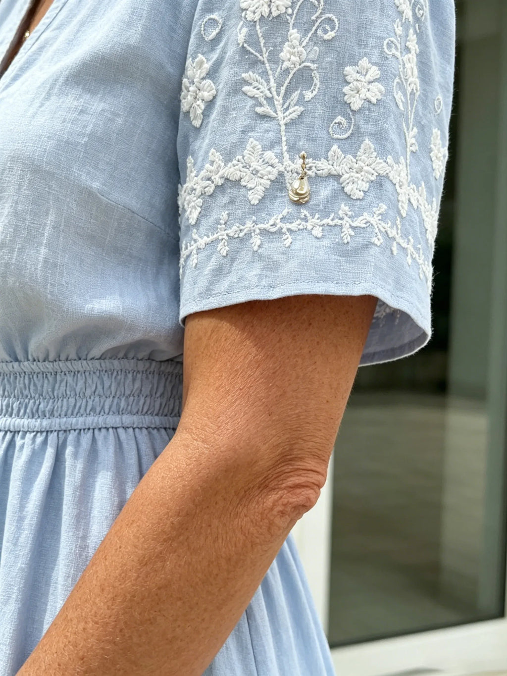Simia Floral Short-sleeved Dress V-neck A-shaped Skirt