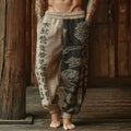 Japanese Style Landscape Print Distressed Casual Pants