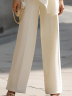 Asymmetric Ruched Draped Top Wide-Leg Pants Set