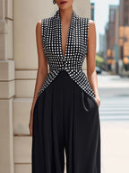 Geometric Print Draped Top And Wide-Leg Pants Set
