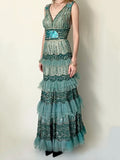 Sequinned Flower Sleeveless Sleeveless V-Neck Wrap Ruffled Maxi Dresses Fairytale Dress