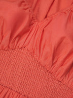 Maxi Cotton Dress, Half Sleeve, V Neck, Plain, Lace, Vacation, Vintage, Light Orange