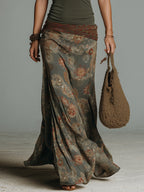 Boho Keyhole-Neck Vintage Floral Print Maxi Dress