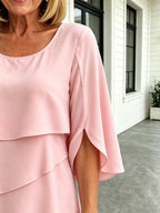 Fashion Solid Color Round Neck Cake Skirt Splicing Dress Women's Clothing