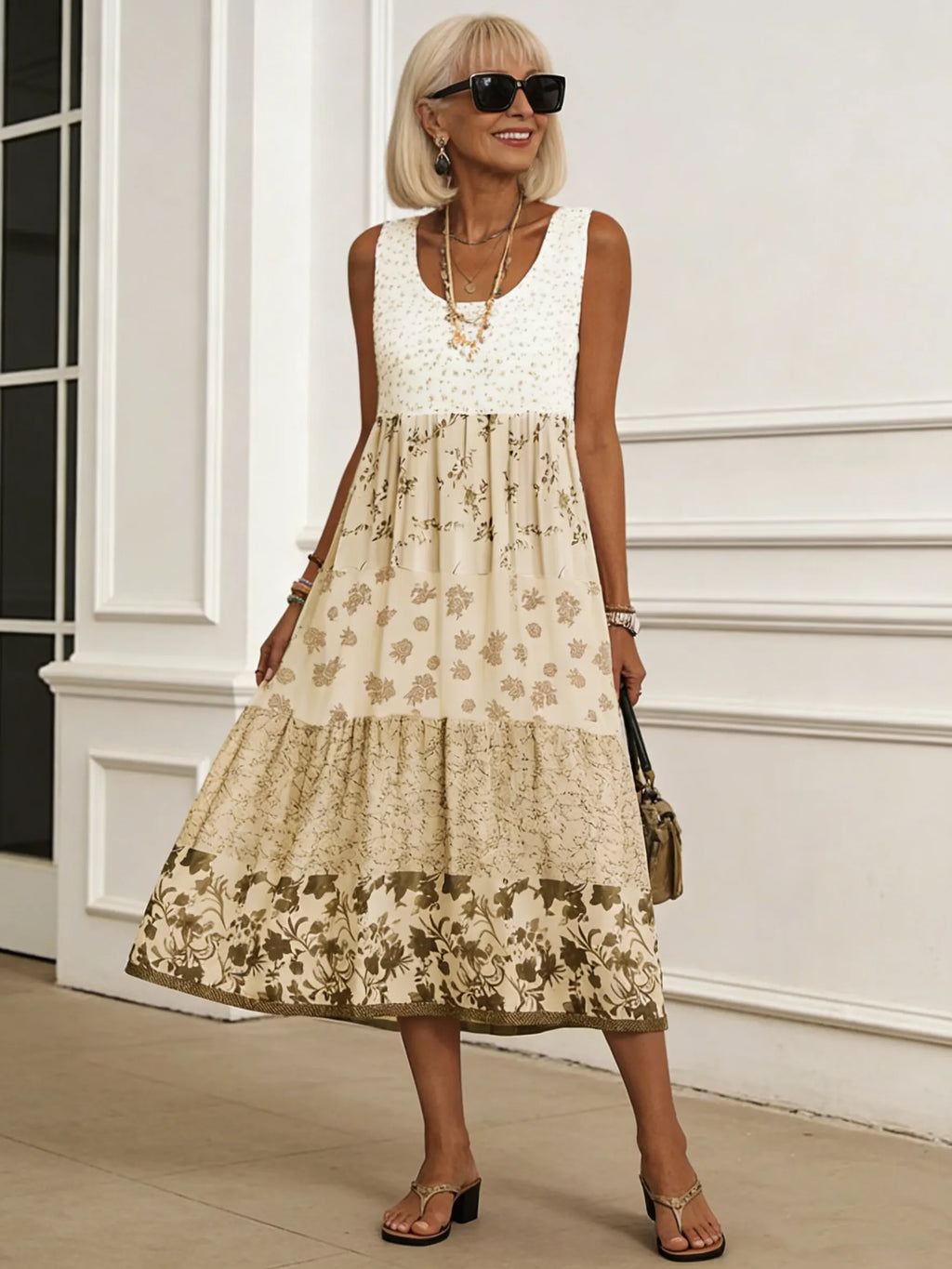 Sleeveless Printed Summer Round Neck Dress