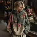 Vintage Retro Floral Patch Art Hooded Sweater