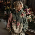Vintage Retro Floral Patch Art Hooded Sweater