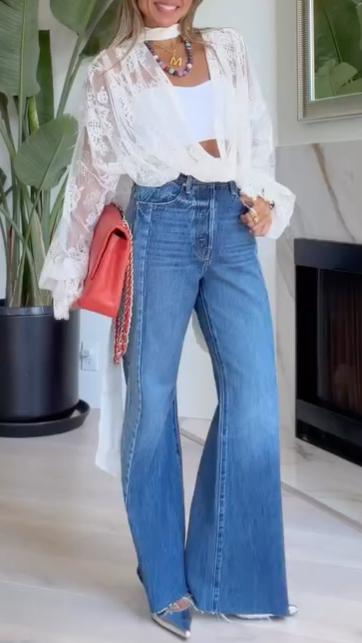 Women's V-Neck Lace Top & Jeans Set