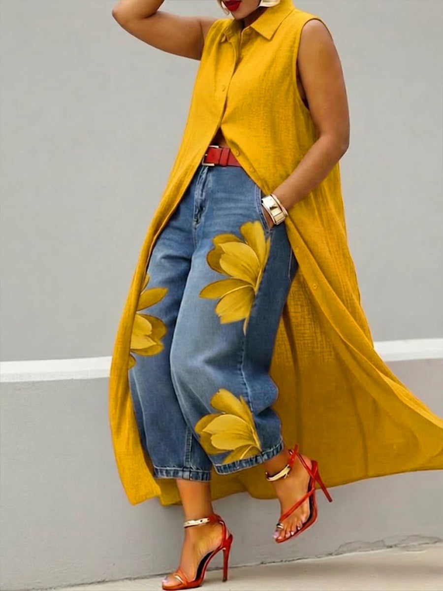 Loose-fit, Casual, Sleeveless Linen And Cotton Shirt Dress
