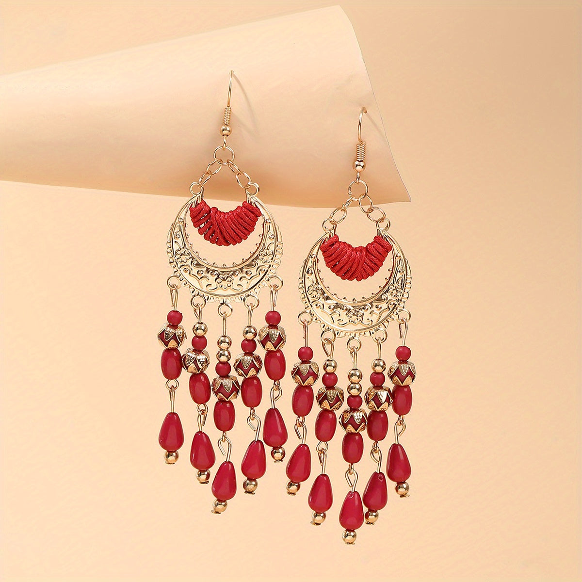 Bohemian Birthstone Beaded Tassel Drop Dangle Earrings Silver Plated Vintage Decor Party Holiday Gift For Women 1Pair