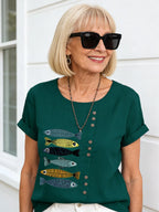 Cotton and Linen Printed Shirt Women
