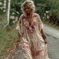 Vintage Floral Embroidery Short-sleeved Dress