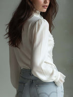 Romantic Ruffled Lace Blouse – Ivory White