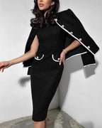 Women's Solid Color Tweed Two Piece Suit - 01