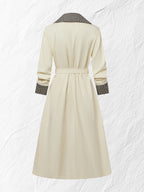 Cotton Trench Coat, Long Sleeves, Shawl Collar, Plain, Button Design, Vintage, Apricot