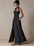 Bustier Halter Neck Maxi Dress With Front Slit