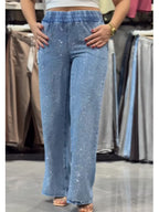 Casual, Sparkling Rhinestone Tencel Denim Jeans