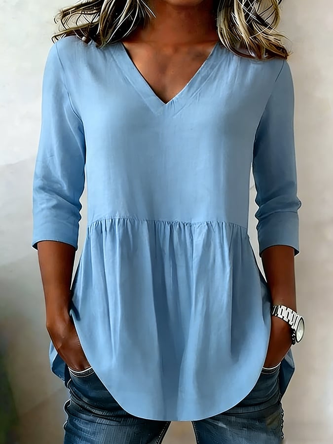 Women's Casual V-neck Cotton Shirt