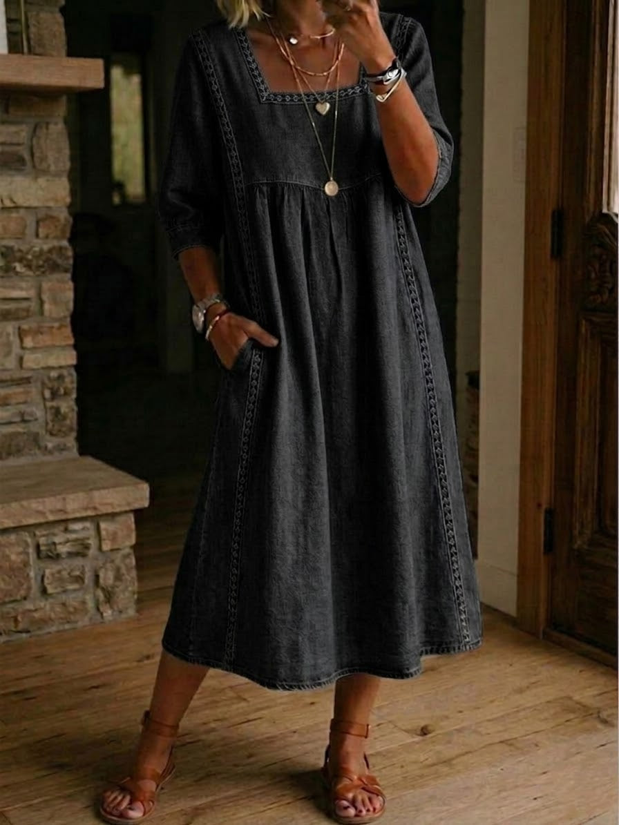 Casual Patchwork Denim Dress