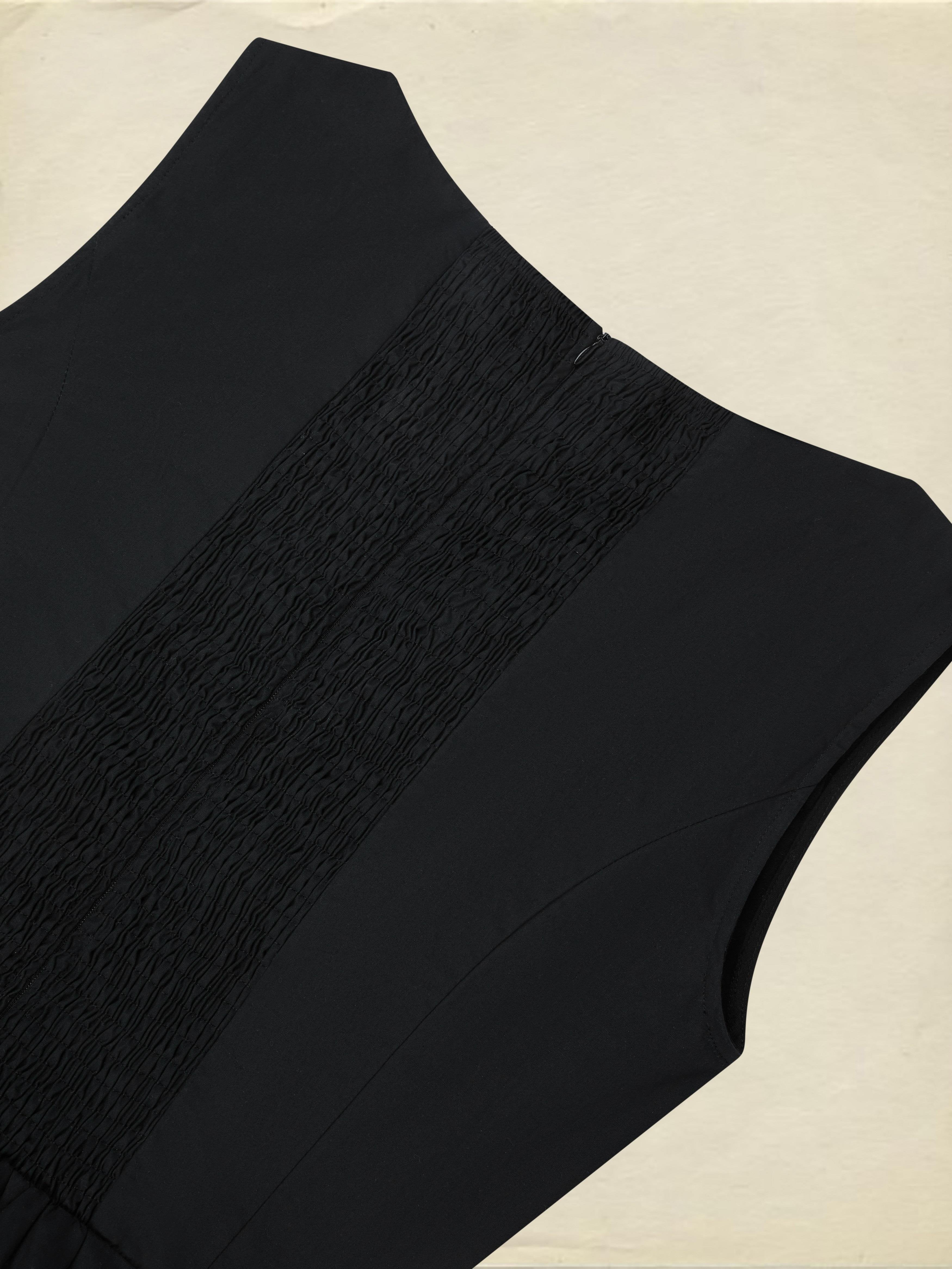 Maxi Cotton Dress, Sleeveless, V Neck, Plain, French Vintage, Black