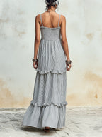 Tiered Ruffled Striped Smocked Cami Maxi Dress