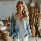 Vintage Marble Texture Collection Bohemia Women Style Gradient Gilded Pattern Linen Round Neck T-shirt