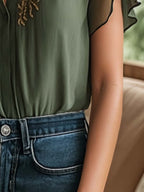 Vintage Embroidered Chiffon Short Sleeve Shirt