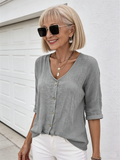 Cotton and Linen V-neck Button-up Chiffon Cardigan Long Sleeves