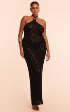 Plus Black Crochet Maxi Halter Neck Beach Dress