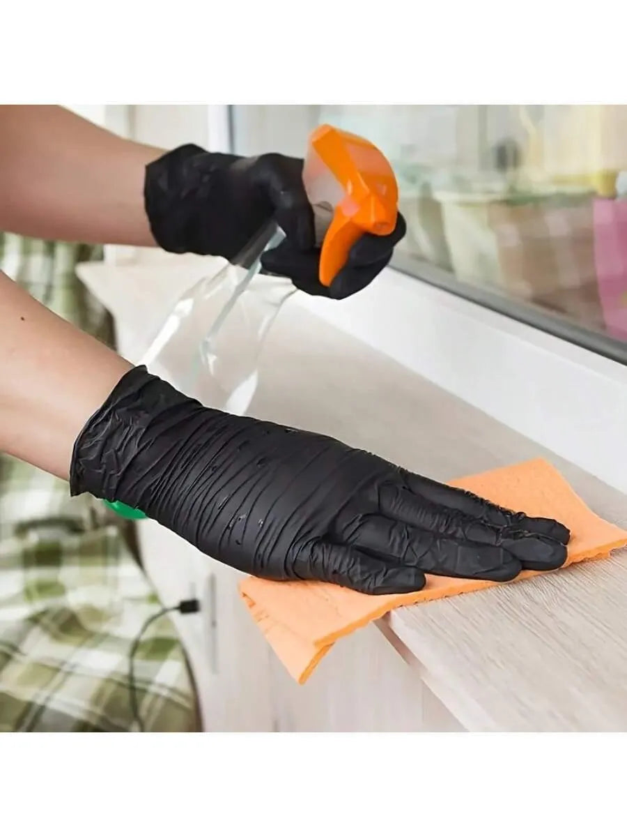 100pc Cleaning Gloves, Dishwashing Gloves, Household Cleaning Gloves, Black Gloves Disposable Nitrile